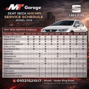 جدول صيانة سيات 2018