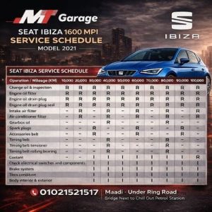 جدول صيانة سيات 2021